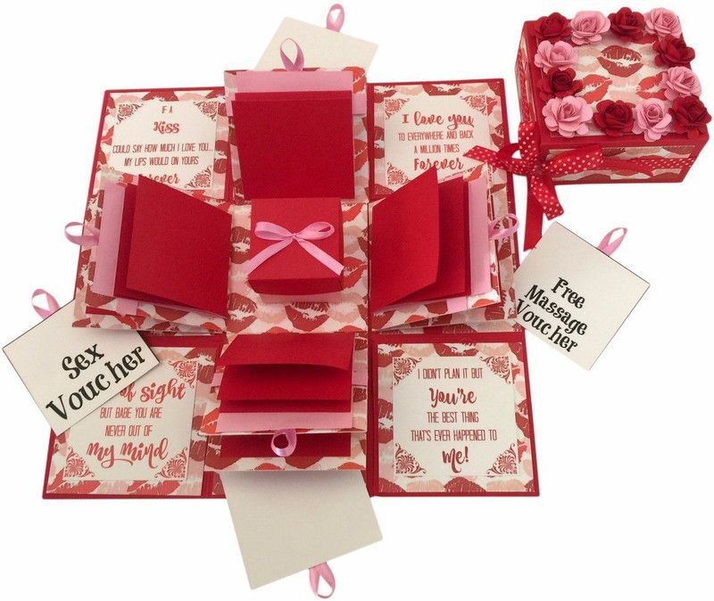 Crack of Dawn Crafts 3 Layered Romantic Explosive Box - Hot Lips Greeting Card  (Red, Pink, Pack of 1)