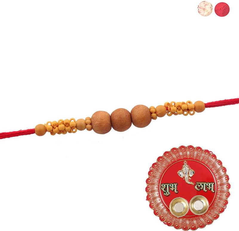 Thali, Chawal Roli Pack, Rakhi Set  (1 Designer Rakhi, 1 Chawal, Roli pack, 1 Shagun Pooja Thali)