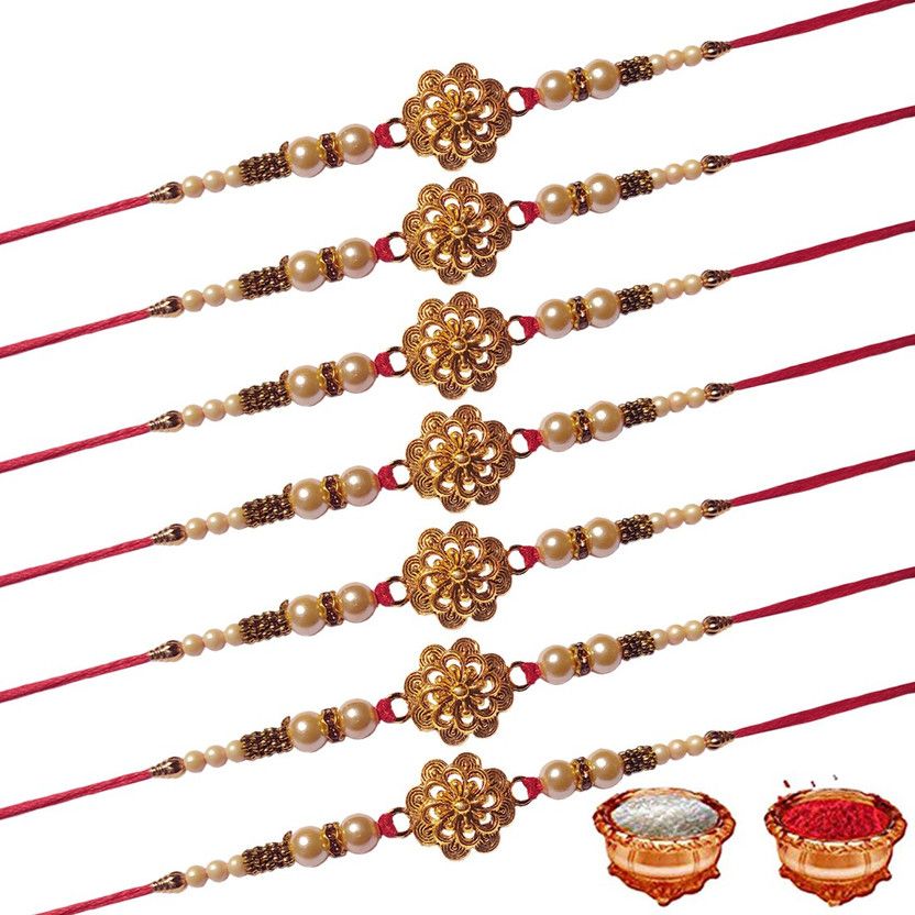 Chawal Roli Pack Set  (7 rakhi, 1 roli chawal, 1 chawal)