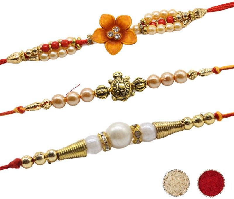 Rakhi, Chawal Roli Pack Set  (3 Rakhi, 1Roli, 1Chawal)