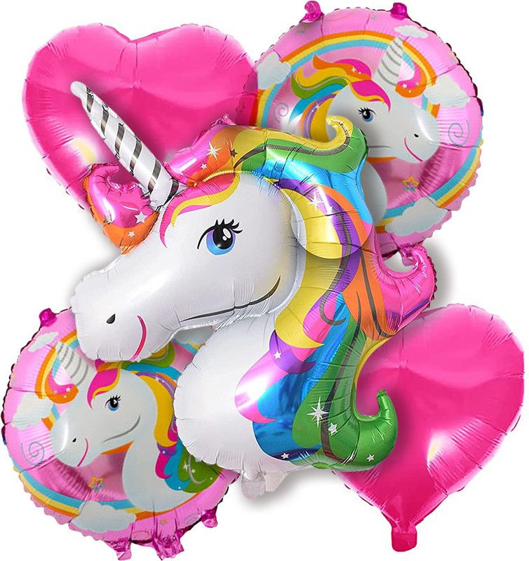 Vshop Printed Birthday Foil Balloons Decoration Kits of Unicorn Balloon  (Multicolor, Pack of 5)