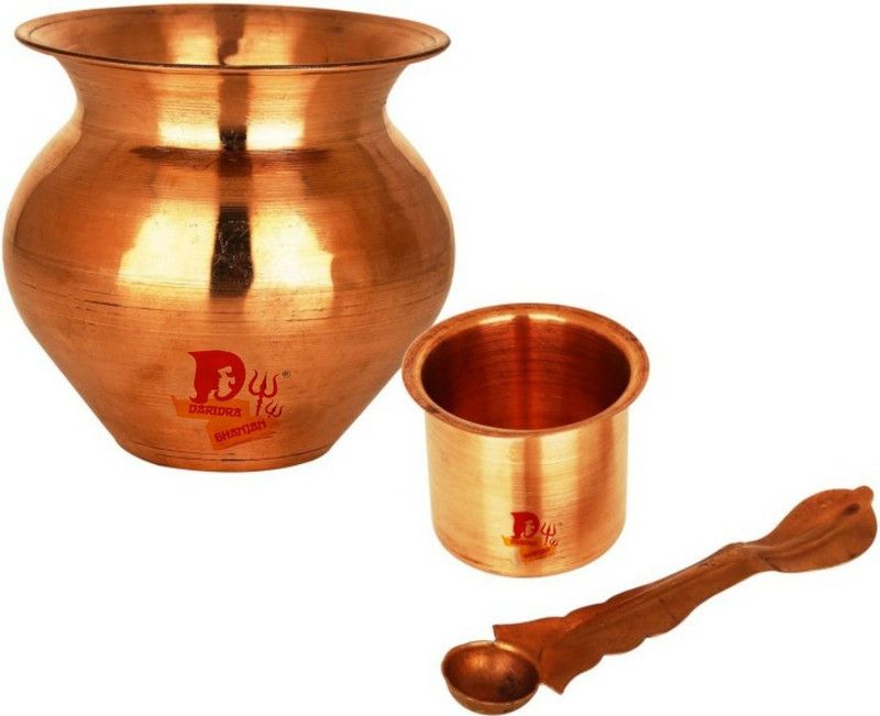 DARIDRA BHANJAN Copper Kalash lota / tamba kalash Pooja Article With Panch Patra And Spoon pooja kalash Copper Kalash  (Height: 10 inch, Brown)