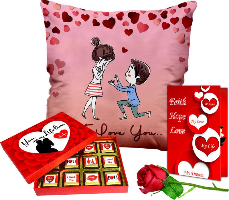Midiron Valentine Day Gift For Wife |Romantic Gift (Cushion, Rose, Card, Chocolate, ) Ceramic, Fiber, Paper Gift Box  (Multicolor)