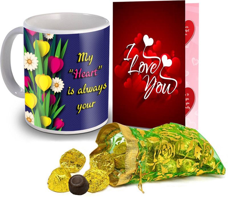 Midiron Valentine Gift set, Chocolate with Coffee Mug and I Love Card for Wife, Girlfriend and Fiance IZ20Choco15ThailiCDMU-DTLove-80 Ceramic Gift Box  (Multicolor)
