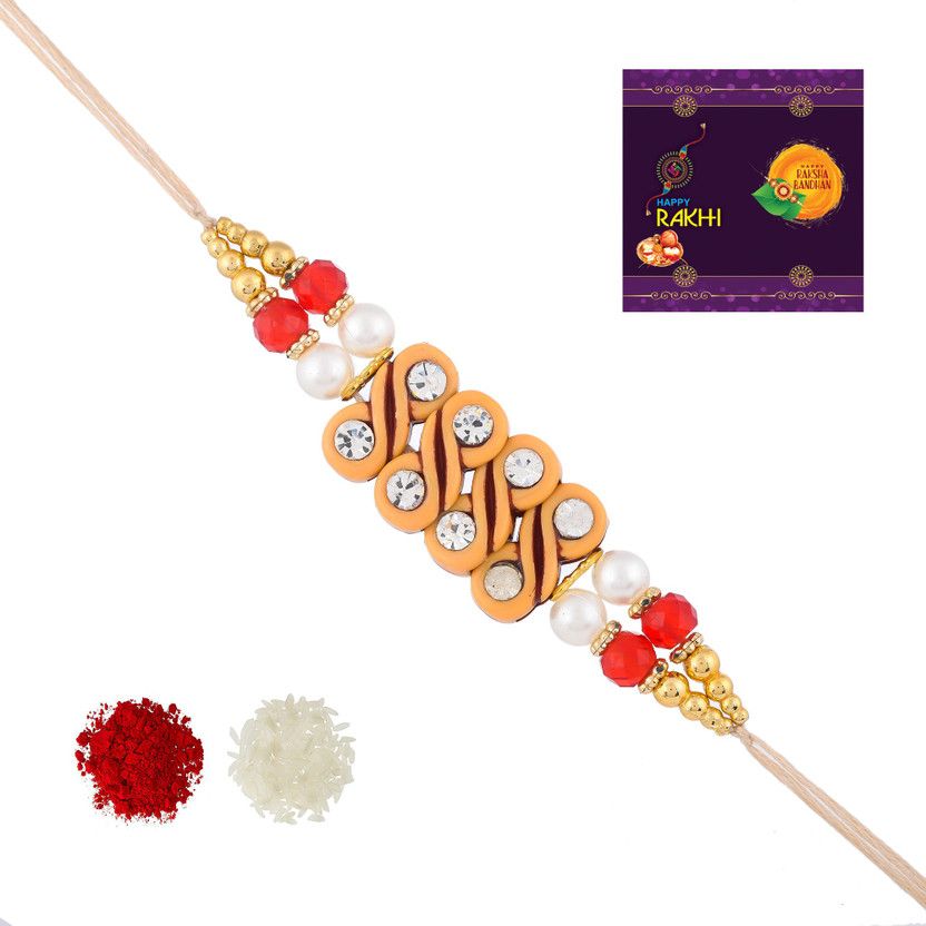 Rakhi, Greeting Card, Chawal Roli Pack Set  (1 Rakhi with 1 Roli Chawal Pack and 1 Greeting Card)