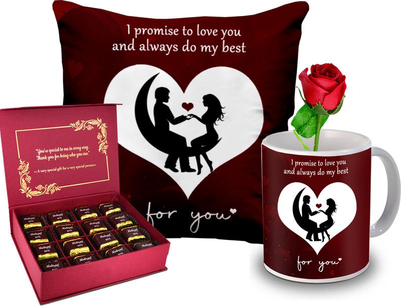 Midiron Valentine’s Day Gift Combo For Couple/Lovers (Mug, Cushion, Rose,Chocolate) Ceramic, Microfibre Gift Box  (Multicolor)