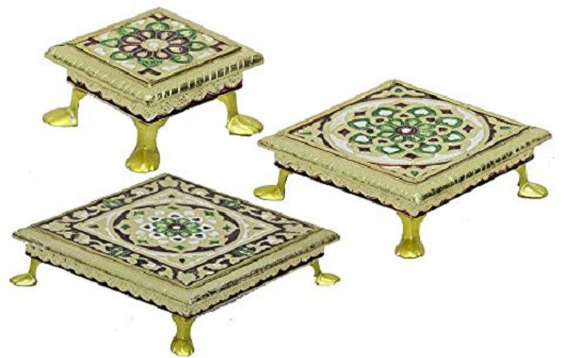 Apkamart Handicraft Minakari Bajot Set for Festive Decor and Gifts Wooden All Purpose Chowki  (Multicolor, Pack of 3)