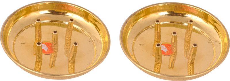 Shivshakti Arts Brass Agarbatti Stand/Agardaan With Ash Catcher Plate Incense Holder(2 Piece) Brass Incense Holder Set  (Yellow)