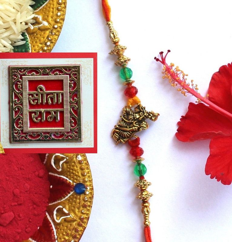 Rakhi, Chawal Roli Pack Set  (Pack of 1 Kundan Stone Rakhi Set for Rakshabandhan with Puja Sticker)