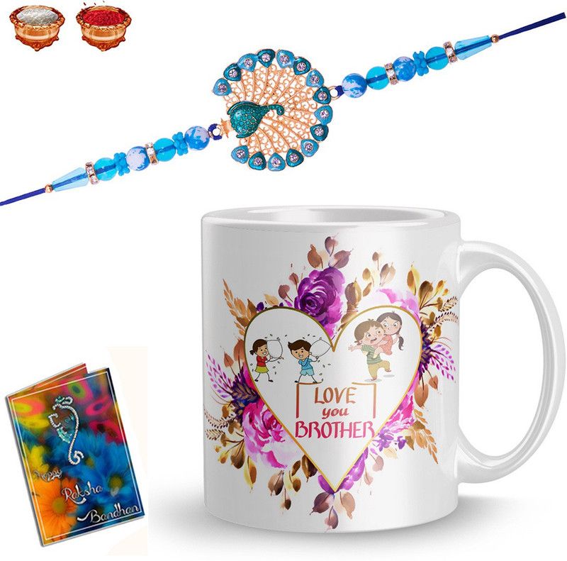 Mug, Rakhi, Greeting Card Set  (1 Rakhi, 1 Mug ,1 Roli Chawal ,1 Greeting Card)