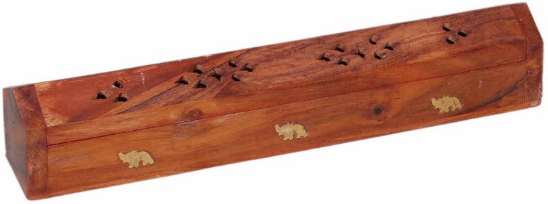 Home Delivered Crafted Sheesham Wood and Brass Agarbatti Holder (Brown, 25 x 4.5 x 5.0 cm) Wooden Incense Holder  (Brown)