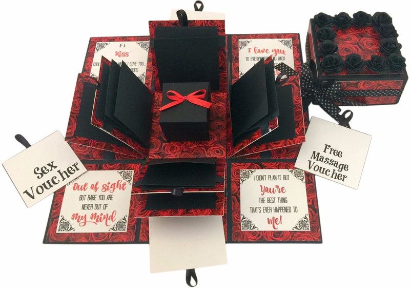 Crack of Dawn Crafts 3 Layered Romantic Explosion Box - Red Roses Greeting Card  (Red, Black, Pack of 1)