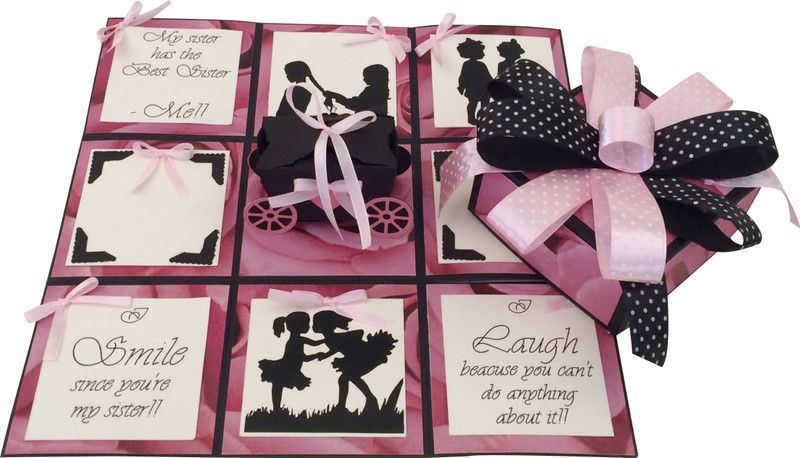 Crack of Dawn Crafts Sister Rakhi Handmade Explosive Gift Box Greeting Card  (PinkIIBlack, Pack of 1)