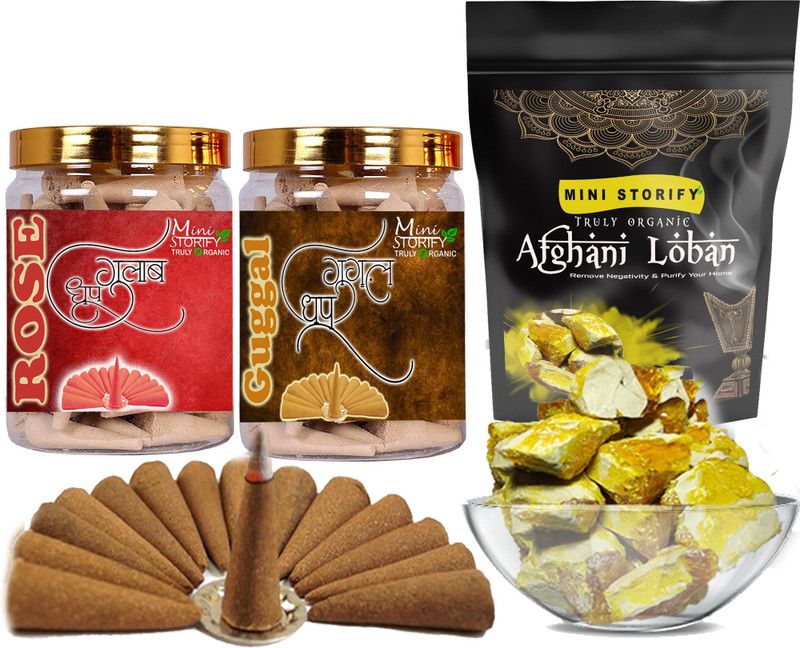 Mini Storify Truly Organic Yellow loban250gm,Rose dhoop Cone 70pcs,Gugle dhoop Cone 70pcs (Pack of 3) Dhoop  (Pack of 3)