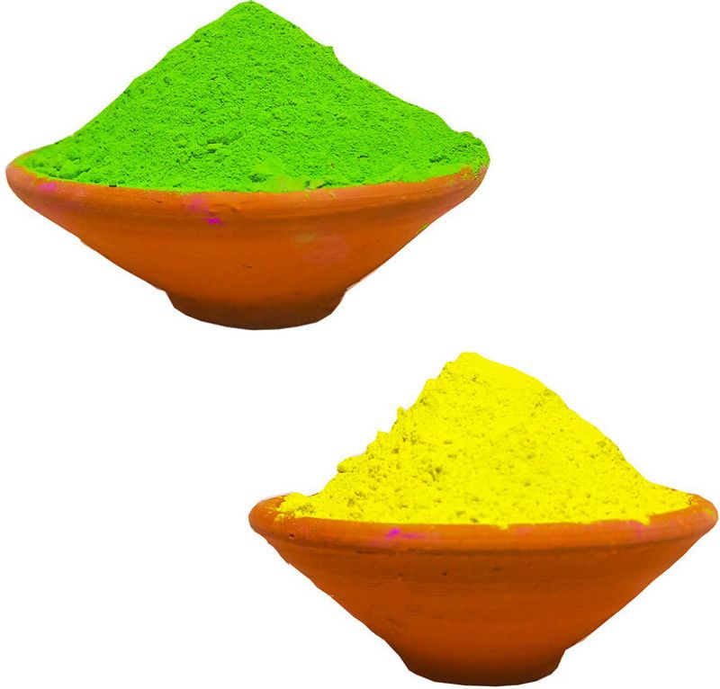 GULAL Green And Yellow 500g Each Two Colours Packet Holi Color Powder Pack of 2  (Green, Yellow, 1000 g)