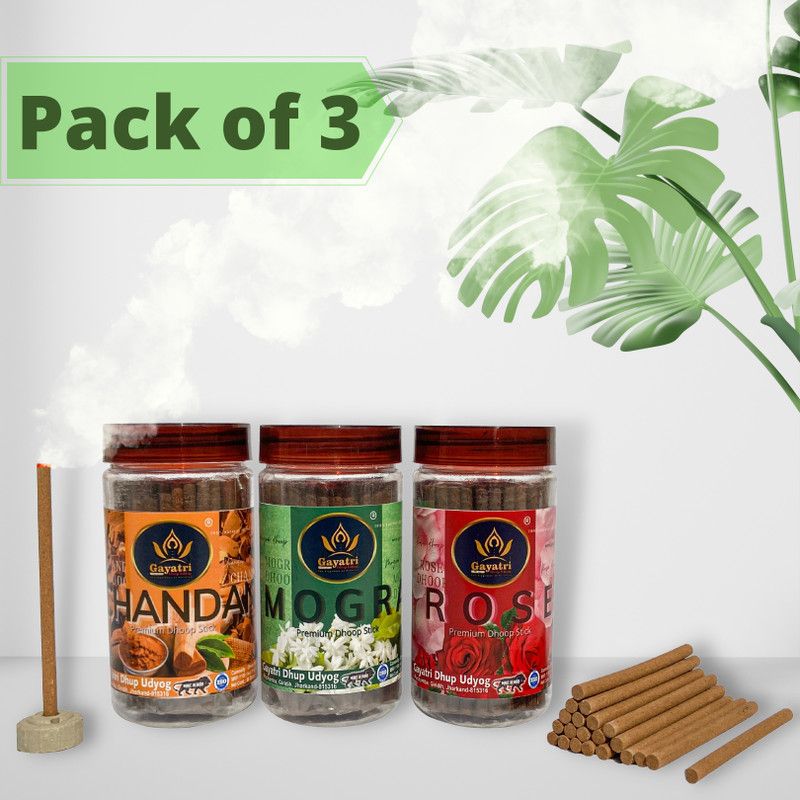 premium 3 in 1 dhoop stick Chandan, mogra, rose  (300 g)