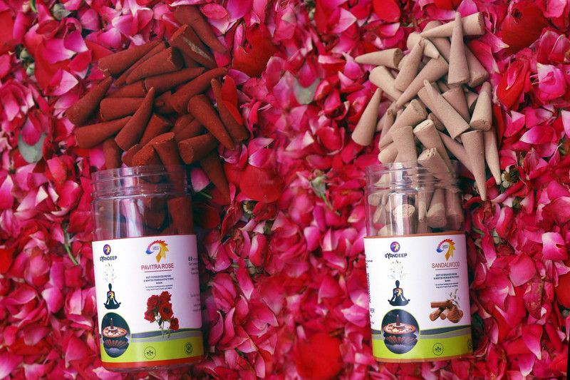 Gyandeep Rose & Sandal Dhoop Cone,Premium and Fresh With Fragrance for Puja Dhoop  (Pack of 2)