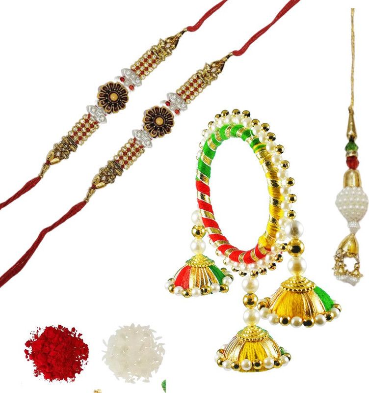 AAPUTRI Rakhi  (2 Bhai rakhi, 1 chudha rakhi, 1 lumba rakhi, 1 roli chawal pack)