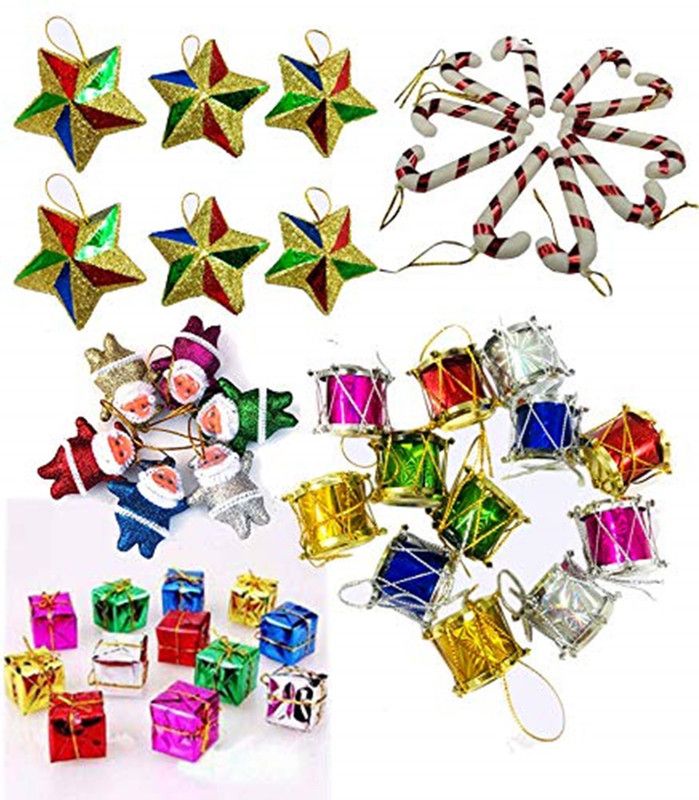 Kashish Trends Pack of 48 pcs Mix Christmas Tree Ornaments Xmas Tree hangings Ornaments for Christmas Tree Decoration Item Christmas Party Props Favors #DD555 Topper Ornaments Pack of 48