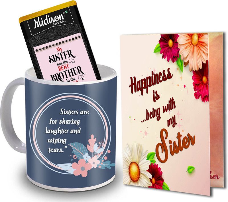Midiron Rakshabandhan Return Gift for Sister, Chocolate Bar | Coffee Mug | Greeting Card IZ20DTSister-80 Ceramic Gift Box  (Multicolor)