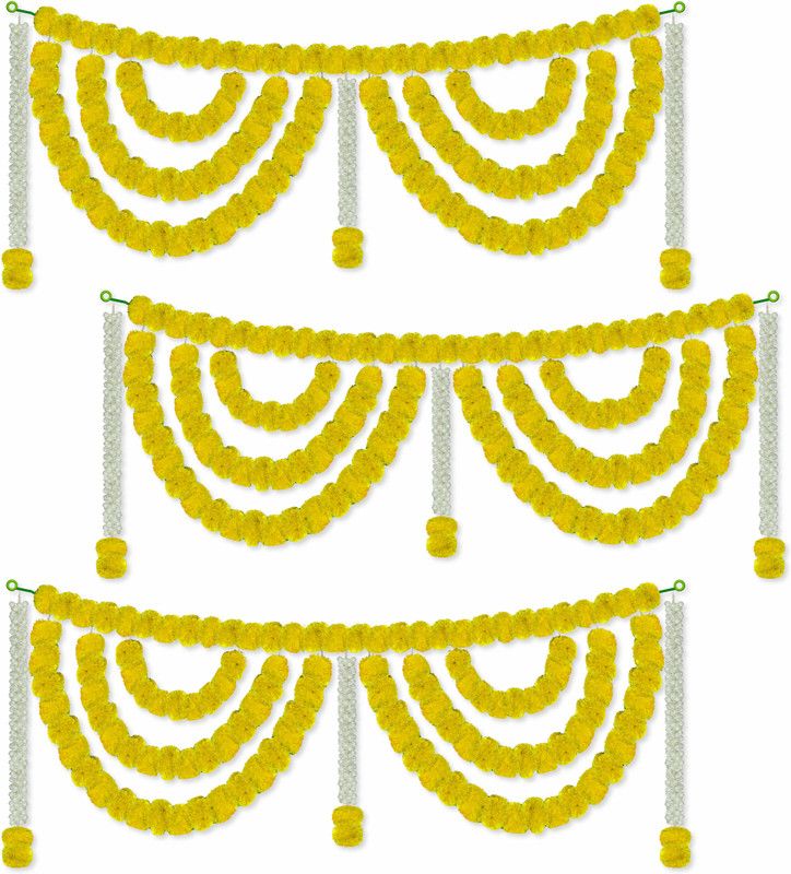 Craftox Décor Artificial Jasmine & Marigold Flower Bandanwar Colour Yellow Toran  (Plastic)