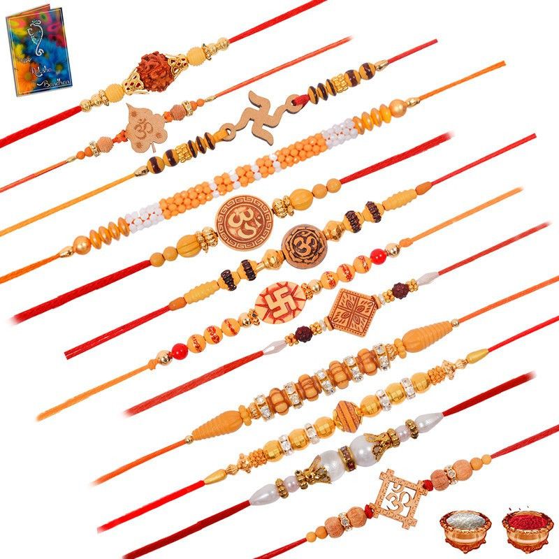 Rakhi Set  (12 Rakhi Set, 1 Roli, 1 Chawal , 1 Greeting Card)