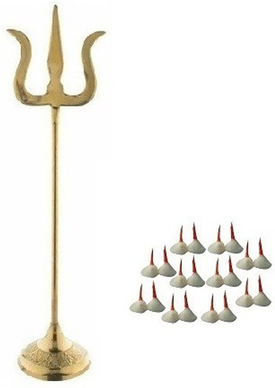 Adhvik Combo of Trishul ( 2 No ) Statue With Round Stand With Square Stand And Phool Batti Cotton Wicks (20 Pcs Wicks in Each Packet) Brass  (Multicolor)