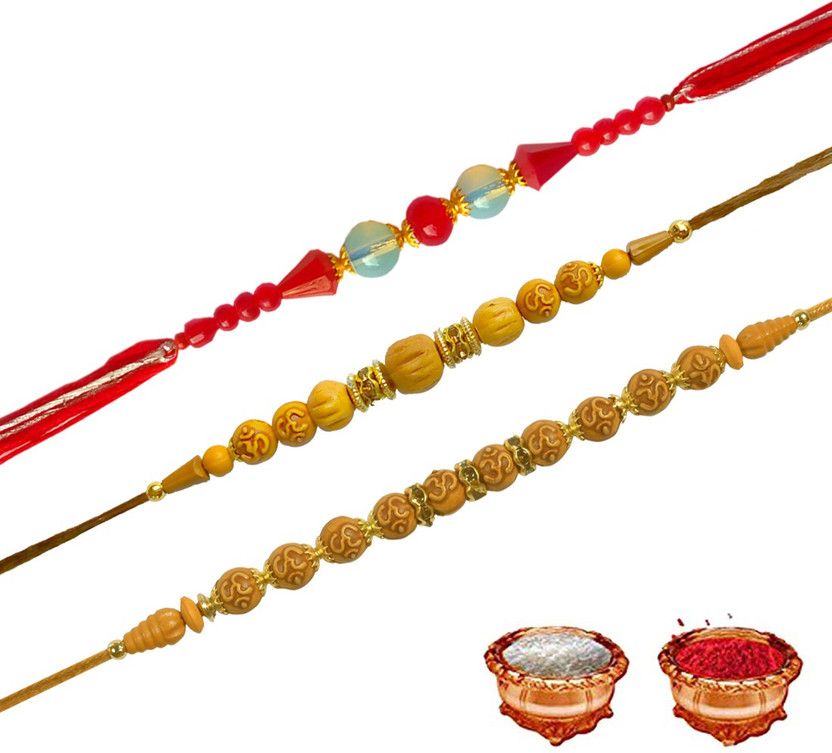 Rakhi, Chawal Roli Pack Set  (rakhi 3, roli chawal 1)