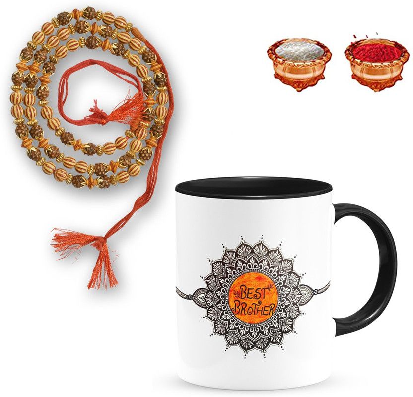 Rakhi, Mug, Chawal Roli Pack Set  (rakhi 1, roli chawal -1, Mug-1)