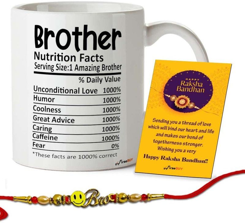 FirseBUY Mug, Rakhi, Greeting Card  (1 x Printed Coffee Mug, 1 x Beautiful Rakhi, 1 x Raksha Bandhan Greeting Card)