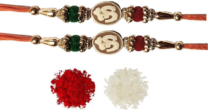 Chawal Roli Pack, Rakhi Set  (2 Rakhi, Roli Chawal Pack)
