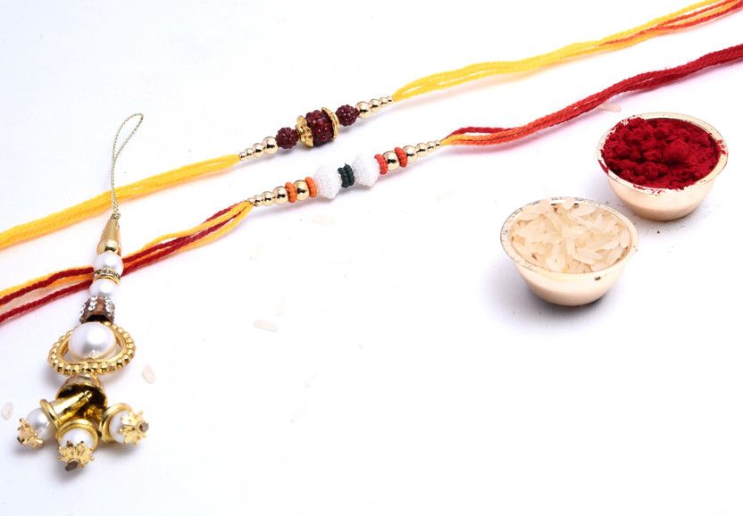 Rakhi, Lumba, Chawal Roli Pack Set  (2 Rakhi, 1 Lumba, Roli Chawal)
