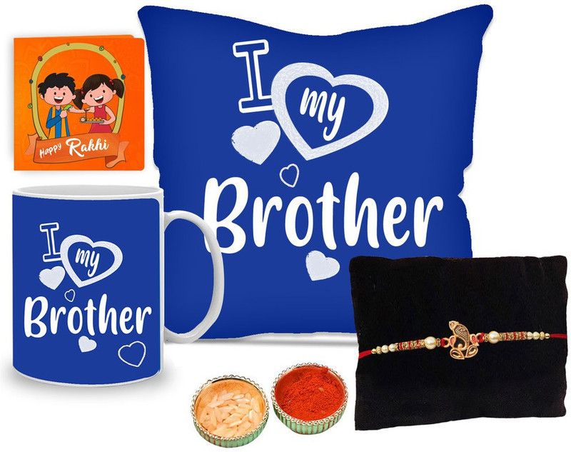 Rakhi, Mug, Cushion, Greeting Card, Chawal Roli Pack Set  (1 Rakhi, 1 Mug, 1 Cushion, 1 greeting Card, 1 Roli Chawal Pack)