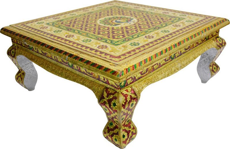 Santarms wooden chowki Wood All Purpose Chowki  (Multicolor, Gold, Pack of 1)