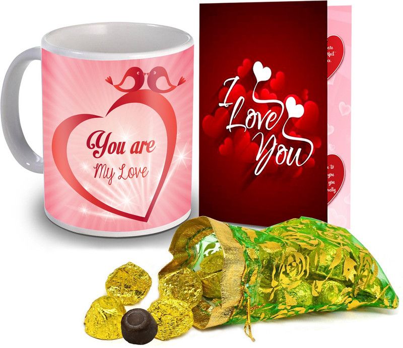 Midiron Valentine Gift set, Chocolate with Coffee Mug and I Love Card for Wife, Girlfriend and Fiance IZ20Choco15ThailiCDMU-DTLove-81 Ceramic Gift Box  (Multicolor)