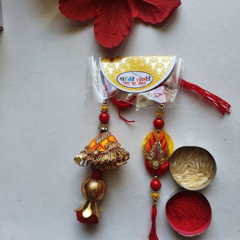 Chawal Roli Pack, Rakhi Set  (2 Rakhi, Roli Chawal)