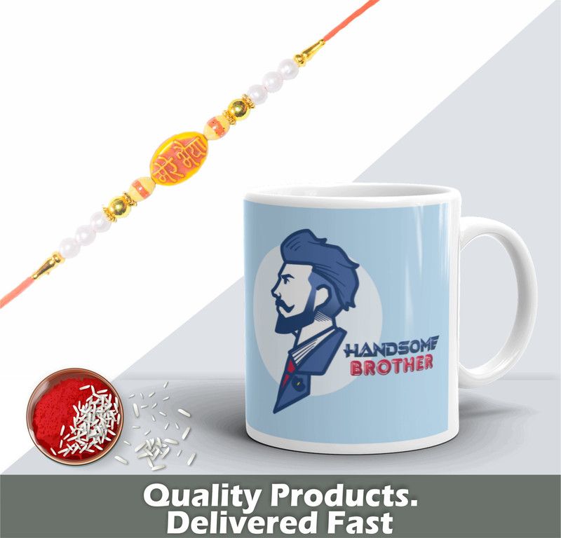 Mug Set  (HANDSOME BROTHER Raksha Bandhan Gift (1 Rakhi, 1Mug, 1 Roli & Chawal (BOX)))