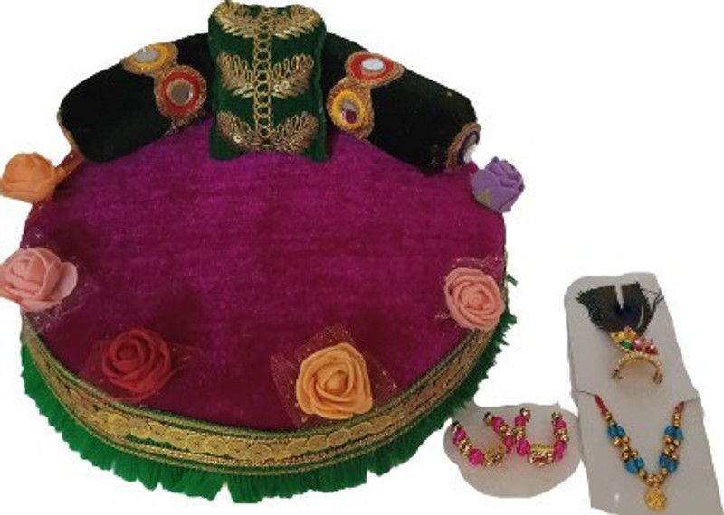 Kanha Laddu Gopal Combo Of Chowki With Mukut Mala Set, Pair Of Kangans Size 4 to 6 Jhula