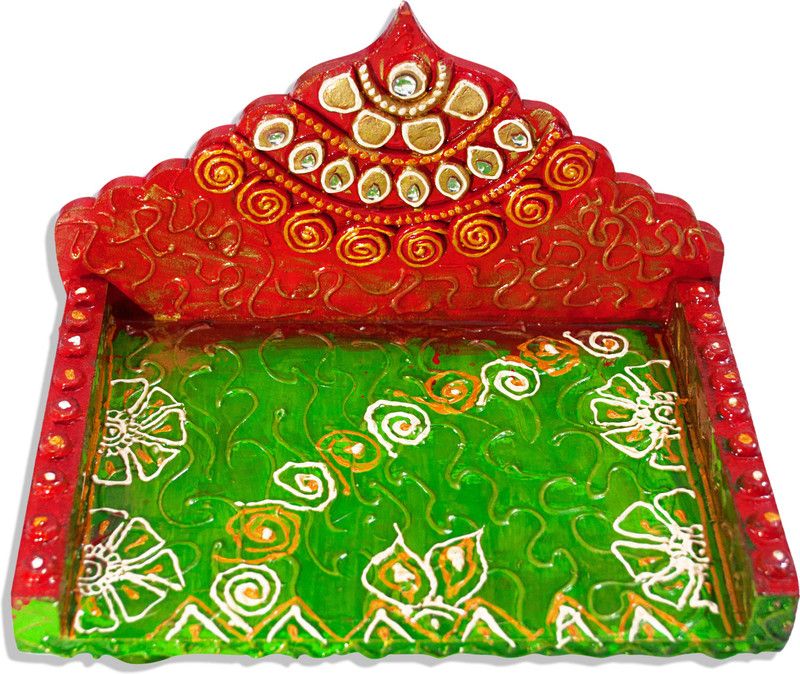Ritwika's Decorative Wooden Pooja Chowki  (Green, Pack of 1)