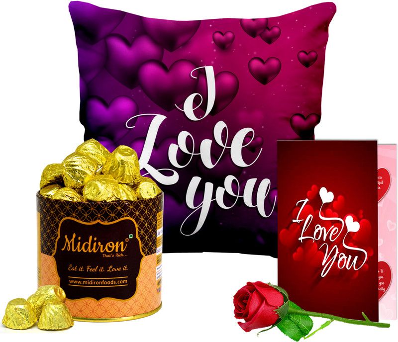 Midiron Valentine Day Gift Combo For Girls/Boy/ (Chocolate Box, Cushion, Rose, Card) Microfibre, Paper Gift Box  (Multicolor)