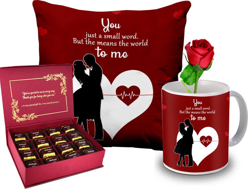 Midiron Valentine’s Day Gift Combo For Couple (Mug, Cushion, Rose,Chocolate) Ceramic, Microfibre Gift Box  (Multicolor)