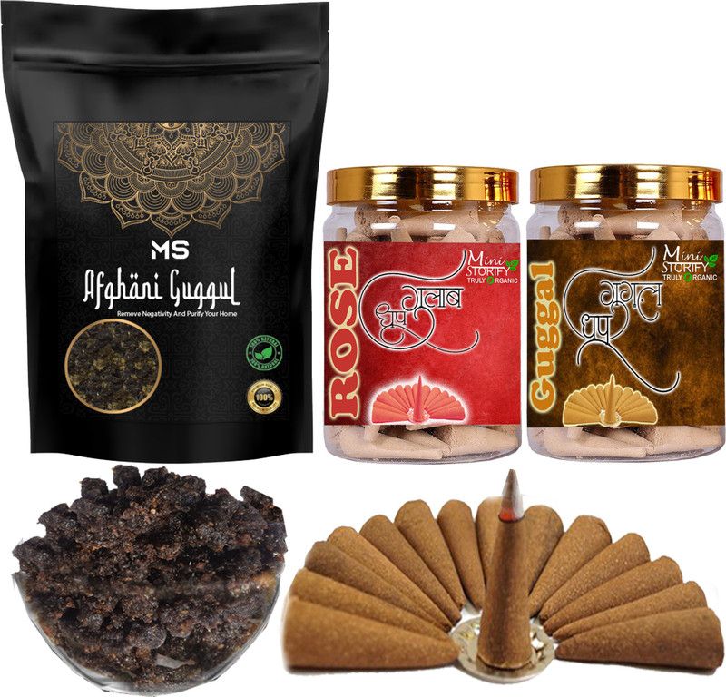 Mini Storify Truly Organic Guggal 250gm,Rose dhoop Cone 70pcs,Gugle dhoop Cone 70pcs (Pack of 3) Guggul Dhoop  (Pack of 3)