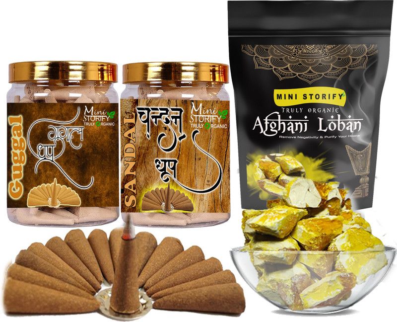 Mini Storify Truly Organic Yellow loban250gm,Gugle dhoop Cone 70pcs,Sandle dhoop Cone 70pcs (Pack of 3) Dhoop  (Pack of 3)
