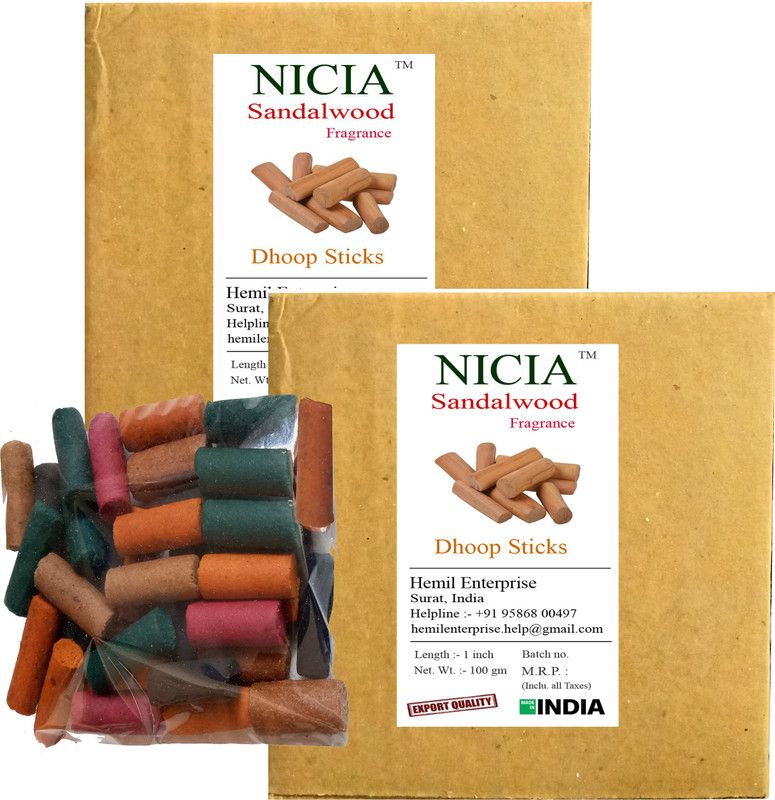Nicia Sandal wood 1 inch dhoop 100 gm x 2 Sandal wood  (200, Set of 2)
