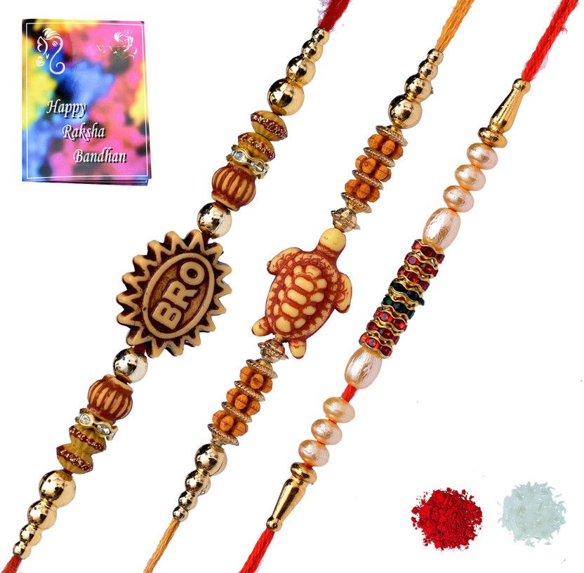 Rakhi, Greeting Card, Chawal Roli Pack Set  (Set of Thee Dora , Greating Card. Rolli Chawal)