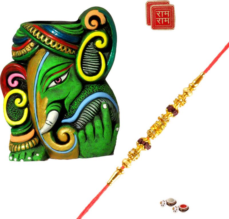 Chawal Roli Pack, Rakhi, Vase Set  (1RAKHI FOR BROTHER, 1 ROLI CHAWAL PACK, 1 VASE)