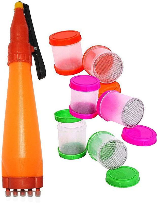 RangoliKit 1 Orange Color Rangoli Pen with 6 Multicolor Filler Rangoli Stencil