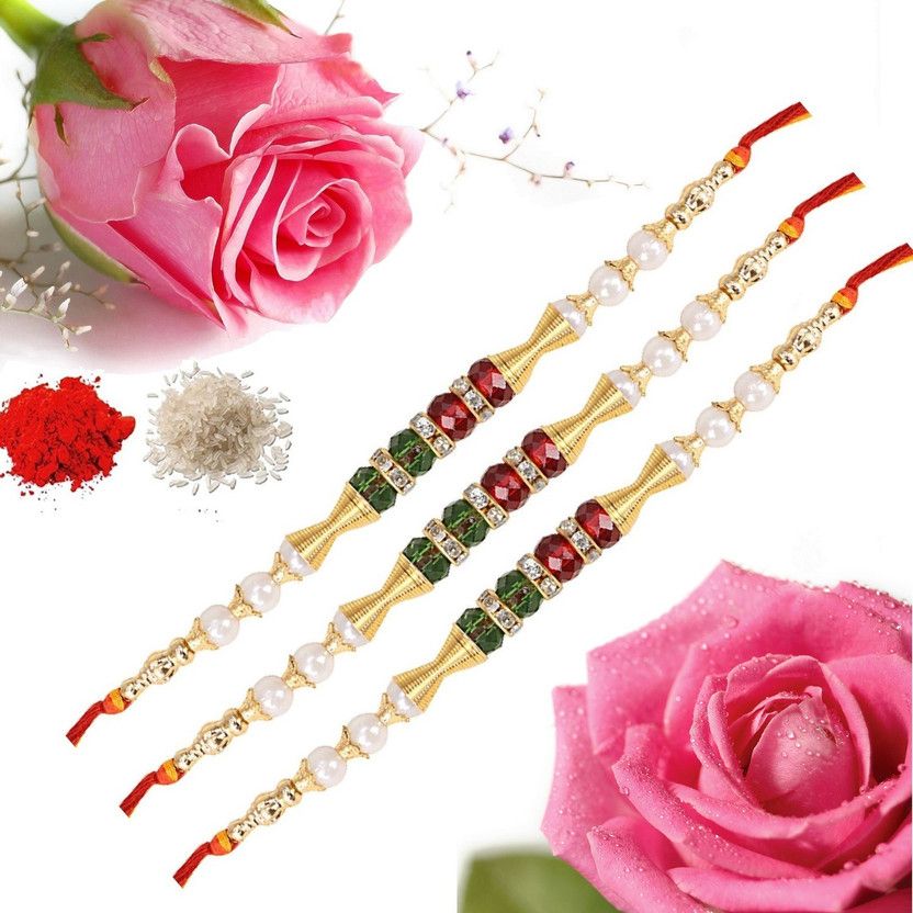 Chawal Roli Pack, Rakhi Set  (3 Rakhi, 1 Roli Chawal Pack)