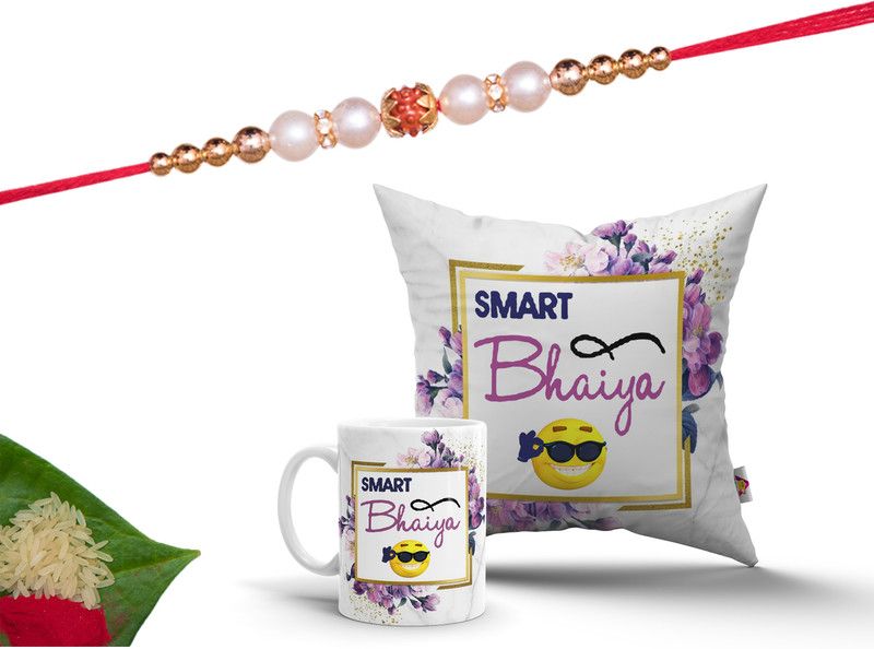 Rakhi, Mug, Cushion, Chawal Roli Pack Set  (rakhi, mug, cushion, roli chawal pack)