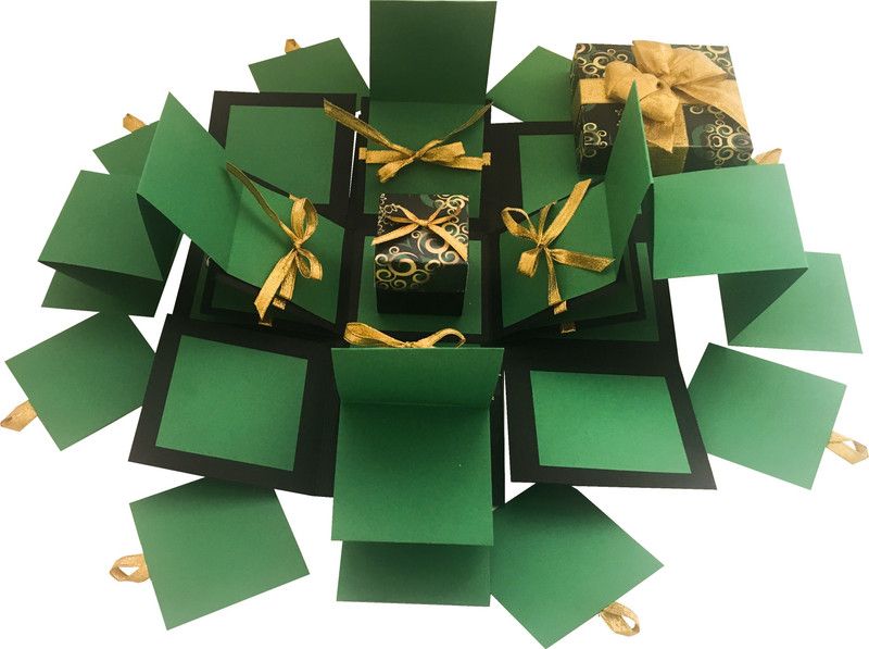 Crack of Dawn Crafts 3 Layered Explosive Box Grand Green Greeting Card  (Green, Pack of 1)